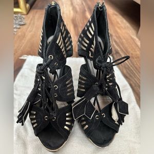 Dior Black Suede Lace-Up Booties Sz 36